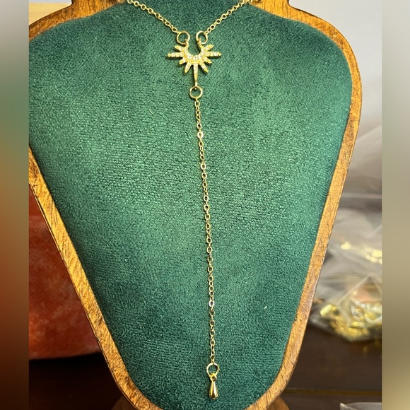 Jewelry - Elegant Gold Chain Necklace with Sun and Drop Chain 18”